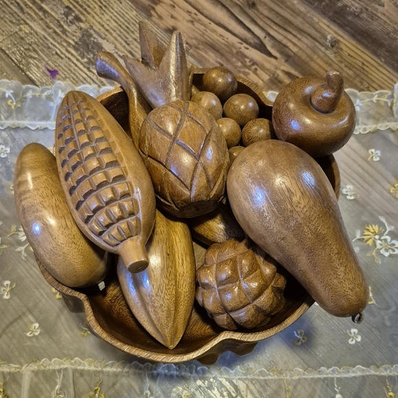 Wooden Fruit Bowl Decor MCM Vintage - Picture 1 of 16